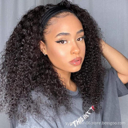 Jerry Curly Virgin Human Hair Headband Wig For Women 150% Density Afro Kinky Brazilian Remy Hair Wig Factory Price Wig Vendor